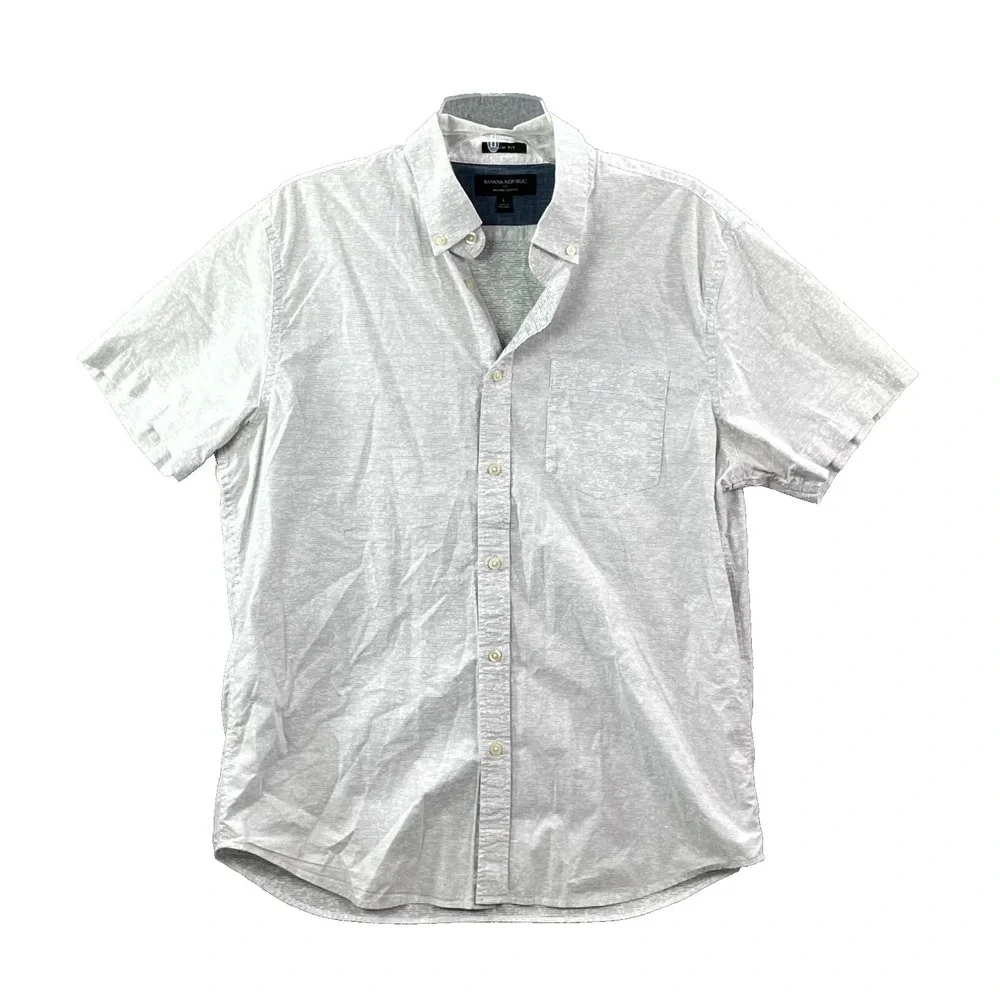 Banana Republic Organic Cotton Shirt Mens Large Gray Stripe Slim Fit Minimalist